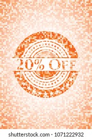  20% Off abstract emblem, orange mosaic background
