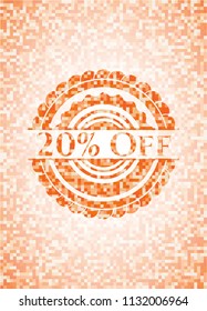 20% Off abstract emblem, orange mosaic background