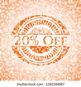 20% Off abstract emblem, orange mosaic background