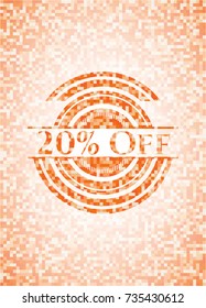 20% Off abstract emblem, orange mosaic background