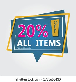 20% off All Items sales vector illustration discount banner 