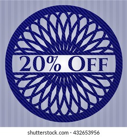 20% Off badge with denim background