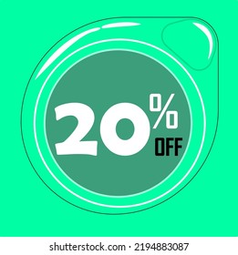 20% off balloon, green drop 20% off, offer balloon,green background.