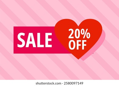  20% off banner for valentine's day - tag with hearts for valentine´s day promotion. Limited offer . twenty percent discount