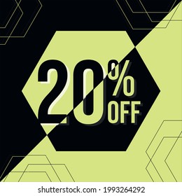 20% off black adn yellow promotion banner vector