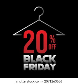 20 de la venta de colgador de ropa de viernes negro, rojo y blanco con fondo negro