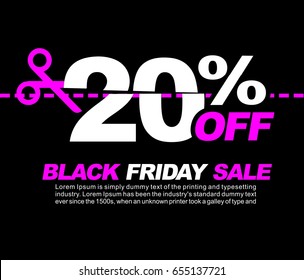 20% OFF Black Friday Sale, Promotional Poster or Sticker Design Vector Illustration