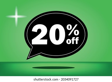 20% de descuento - globo flotante negro y verde - con fondo verde - banner para ofertas promocionales de descuento y reducción