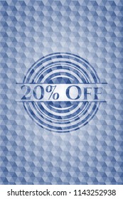 20% Off blue badge with geometric pattern background.