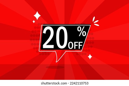 20% off Bonus balloon with 20 percent off. Red banner with floating balloon for promotions and offers