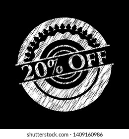 20% Off chalkboard emblem written on a blackboard. Vector Illustration. Detailed.