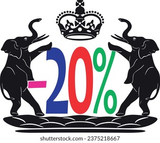 20% off design with two elephants and a crown.