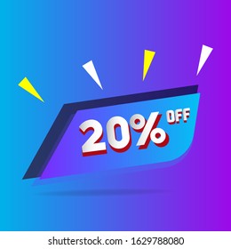 20% off. Discount banner. Sales design template. Colorful gradient banner design. Vector illustration for banner, website, flyer, brochure, shop, app