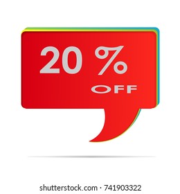 20% OFF Discount bubble talk Sticker. Sale Red Tag Isolated Vector Illustration. Discount Offer Price Label, Vector Price Discount Symbol.isolated on white background