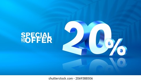 20 Off. Discount creative composition. 3d sale symbol with decorative objects, golden confetti, podium and gift box. Sale banner and poster. Vector illustration.