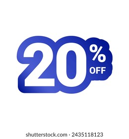 20% off. Discount number of percent sign in white and blue colors. Twenty percent of discount. Symbol tag vector badge template. Sale offer price sign.