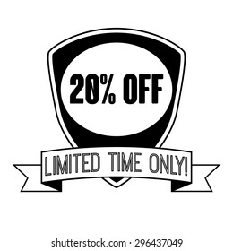 20% OFF. 20% discount price sign. Twenty percent off. Limited time. Sticker. Vector