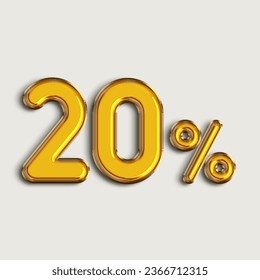 20% off discount promotion sale. Gold helium balloons. Sale banner and poster. Vector illustration.