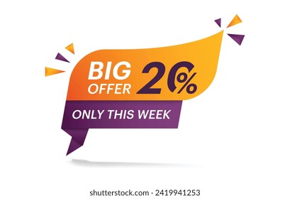 20% off Discount sale label special offer promo price retail  sticker sale tag.Only this week offer pricing tag badge design. store discount banner card isolated. Shopping coupon. Vector illustration.