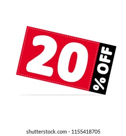 20% OFF Discount. Simple Sale Vector Illustration. Discount Offer Price Graphic.  Red and Black Tag with White Letters. White Background. Gray Shadow. 
