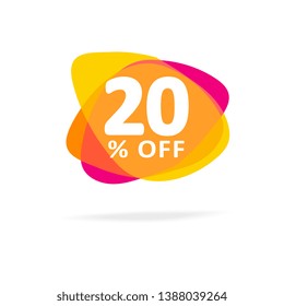 20% off Discount. Simple Sale Vector Sign. Abstract Vector Sale Illustration with Pink and Orange Cloud. Colorful Sale Icon with Shadow Isolated on a White Background. Web Discount Sign. 