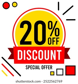 20% off discount 20 % off special offer twenty percent off discount 20%off Promotions with black and white numbers yellow ball circle and red drawings.eps