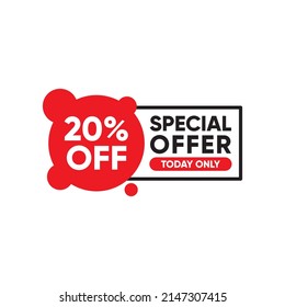 20% de descuento pegatina, oferta especial venta etiqueta roja aislada ilustración vectorial. Etiqueta de precio de oferta de descuento, símbolo de campaña publicitaria en venta al por menor, marketing promocional de venta y oferta en día de compras