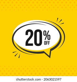 20% off. Discount vector emblem for sales, labels, promotions, offers, stickers, banners, tags and web stickers. New offer. Discount emblem in black and white colors on yello