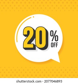 20% off. Discount vector for sales, labels, promotions, offers, stickers, banners, tags and web stickers. New offer. White and black discount balloon emblem on yellow background.