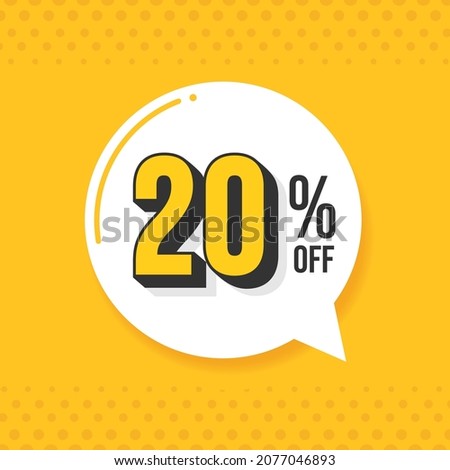 20% off. Discount vector for sales, labels, promotions, offers, stickers, banners, tags and web stickers. New offer. White and black discount balloon emblem on yellow background.