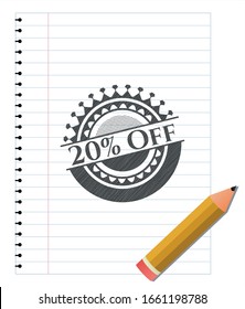 20% Off drawn in pencil. Vector Illustration. Detailed.