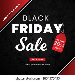 20% off editable modern banner, Black friday big sale template, Vector