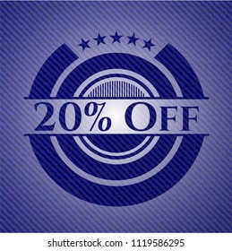 20% Off emblem with denim high quality background