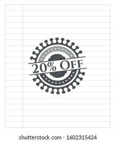 20% Off emblem with pencil effect. Vector Illustration. Detailed.