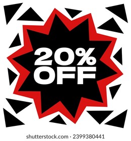 20% off. Explosion of offers. Red and black.