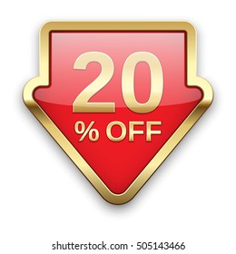 20% off golden badge, vector.
