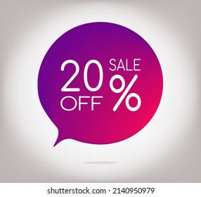 20% off gray gradient banner. Vector illustration label, colorful gradient label design or color transition for your modern design discount campaign promotion