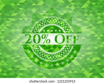 20% Off green emblem with mosaic ecological style background