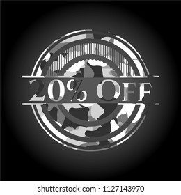 20% Off grey camouflaged emblem