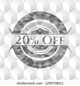 20% Off grey emblem with geometric cube white background