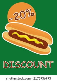 20% off a hot dog. Vector banner promotion. Vector hot dog, illustration