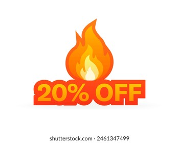 20% off hot sale icon. Sale banner. Flat style. Vector icon