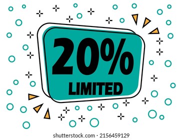 20% off, limited offer. Bubble banner for price reduction on products and stores.