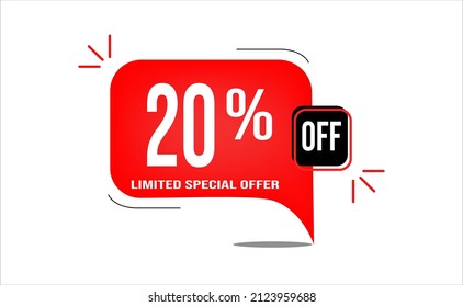 20% off limited offer. White and red banner with clearance details