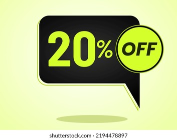 20% off limited special offer. Banner with 20 percent off in black and yellow green neon circular balloon