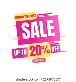 20% UP to off, LIMITED TIME ONLY, sale. pink and yellow design with abstract details in Vector illustration, super discount
