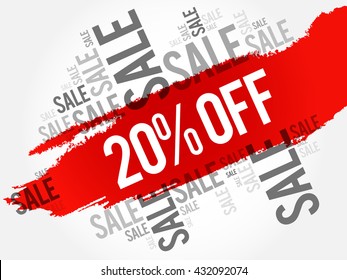20% OFF - means that an item or service is being offered at a price that is 20% lower than its original price, word cloud concept background