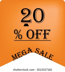 20% off on a orange balloon for mega offers. Super sale, black text