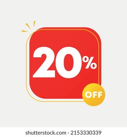 20% off the price. Vector illustration with special offer for sales. Ad with red tag for advertising campaign. Marketing for retail, stores.