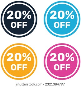 20% Off Promotion Text Stickers Vector Design Banner.